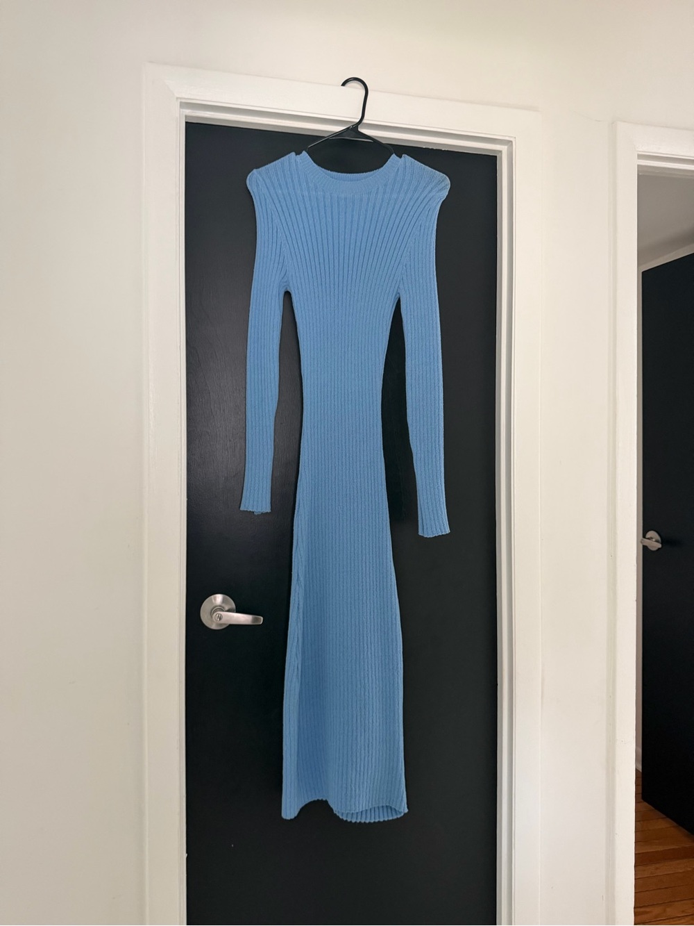 Zara Blue Ribbed Long Sleeve Maxi Dress
